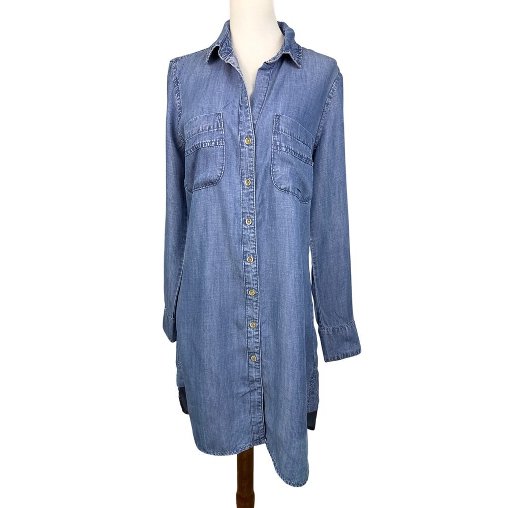 Cloth & Stone Anthro Chambray Shirt Dress XS Button Front Tunic - Picture 2 of 8